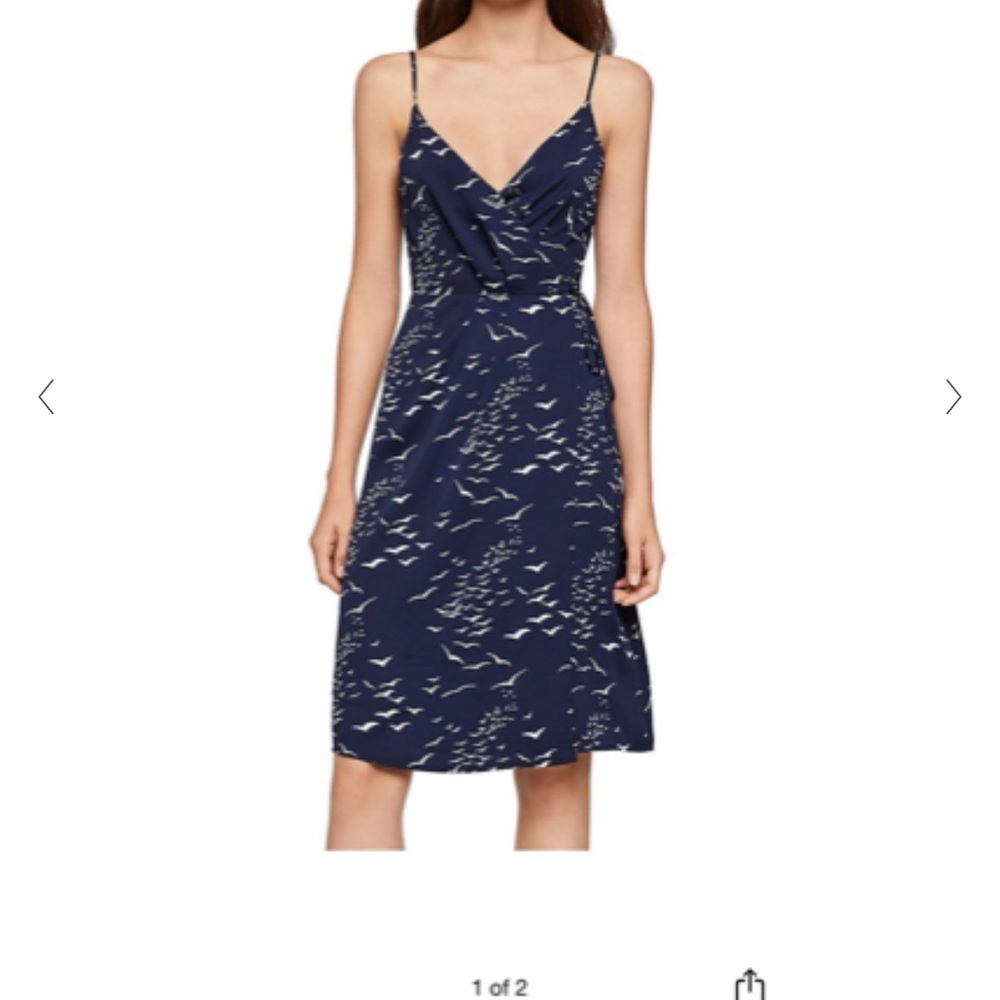BCBG Generation wrap dress in navy with pleated bust
